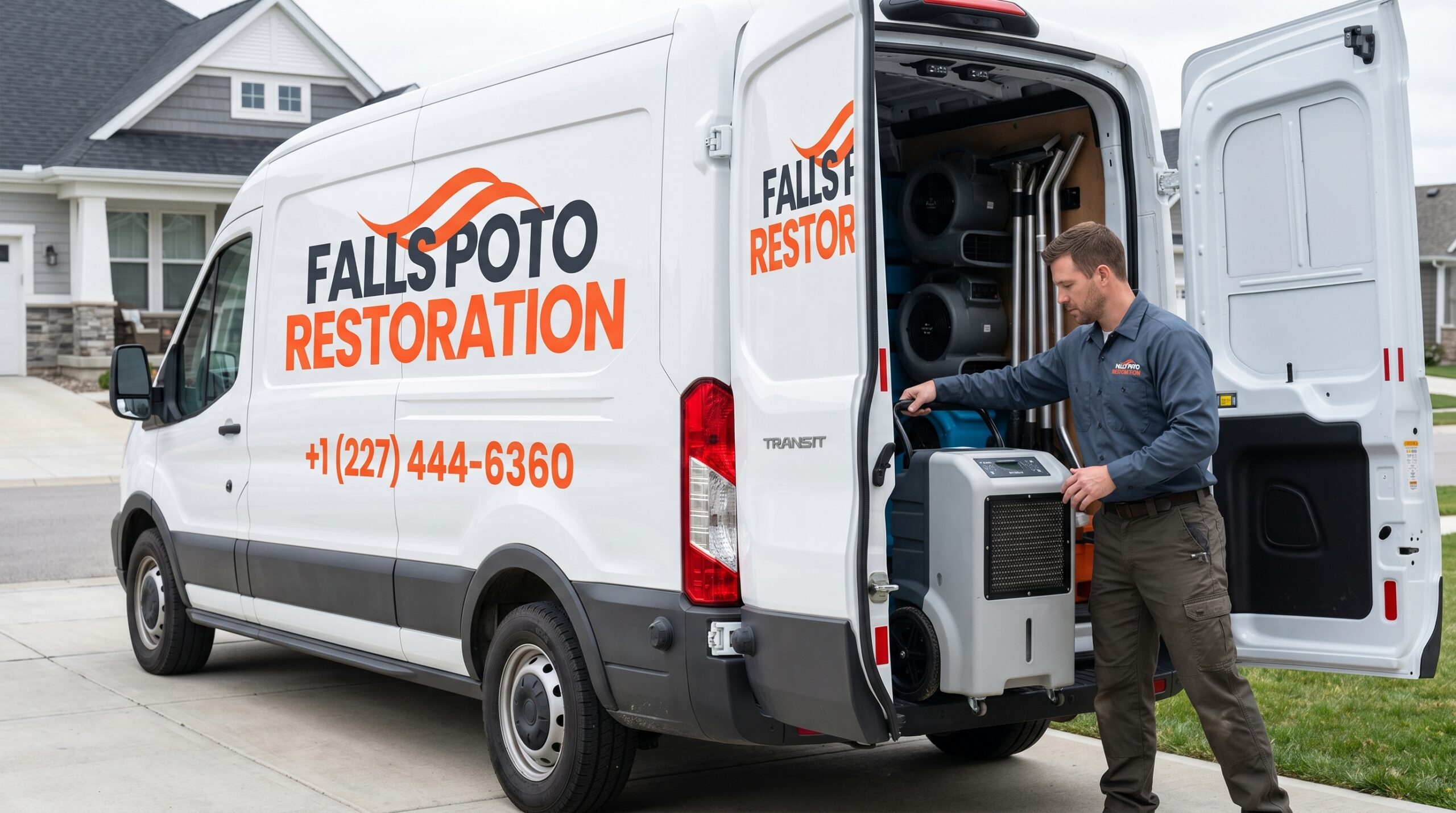 Falls Poto Restoration Service Van Loading Equipment - Water Damage Response Potomac MD