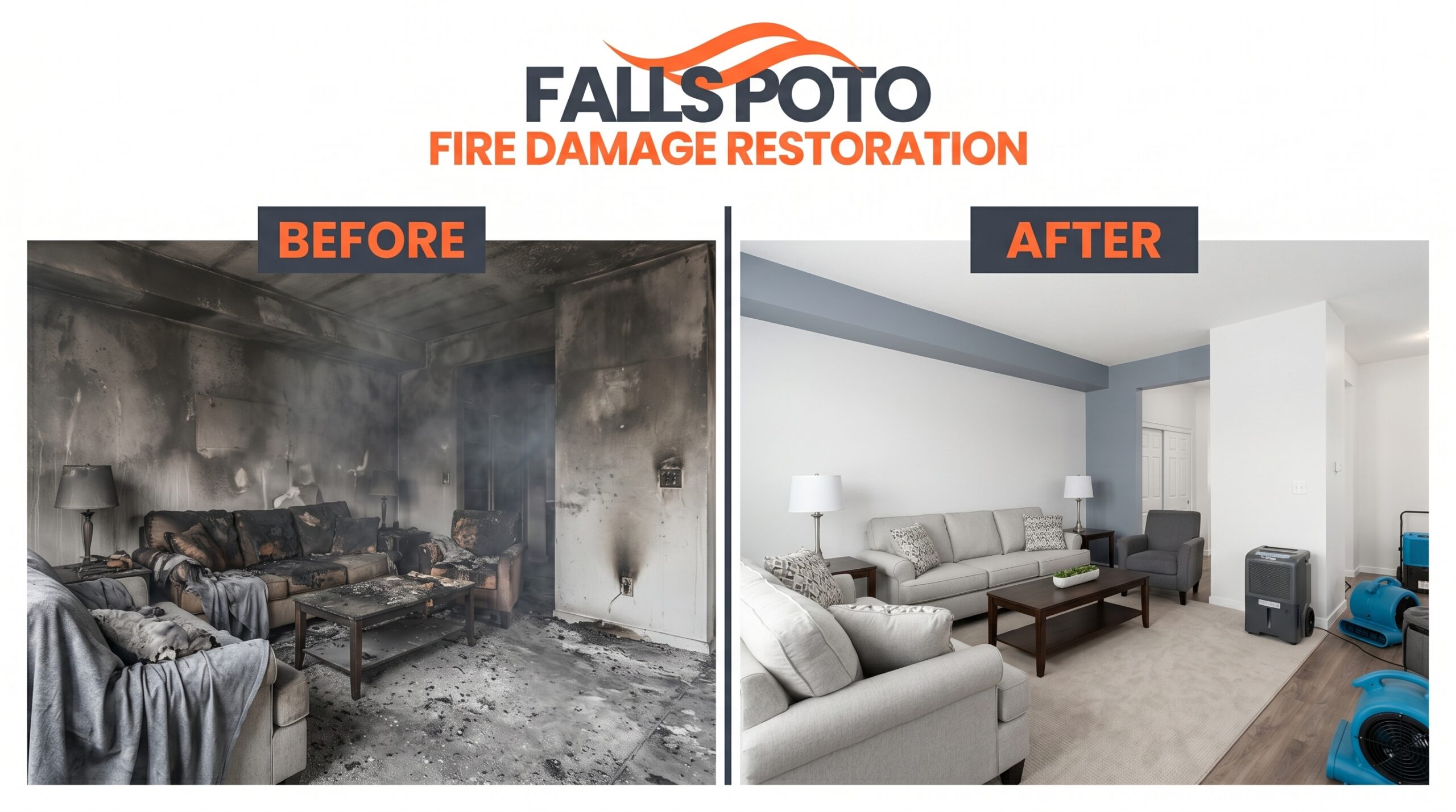 Fire Damage Restoration Before and After — Falls Poto Restoration Potomac MD